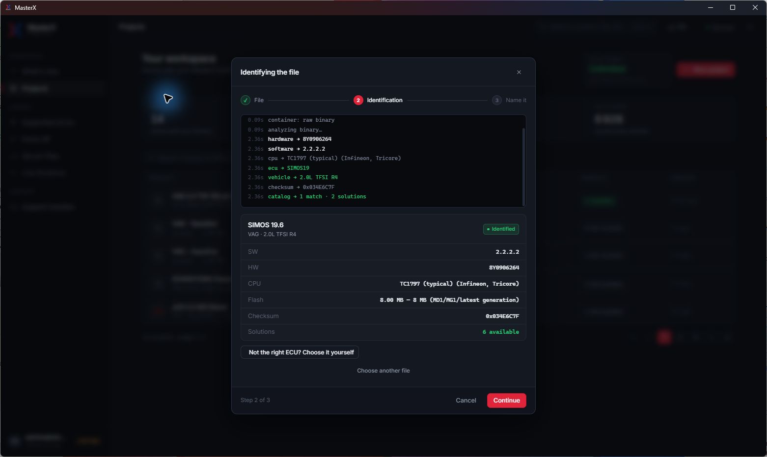 MasterX identifies a loaded SIMOS19.6 original file